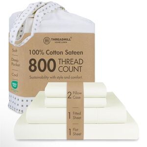 Threadmill Luxury 800 Thread Count King 100% Cotton Sheets - Ivory Sateen Weave